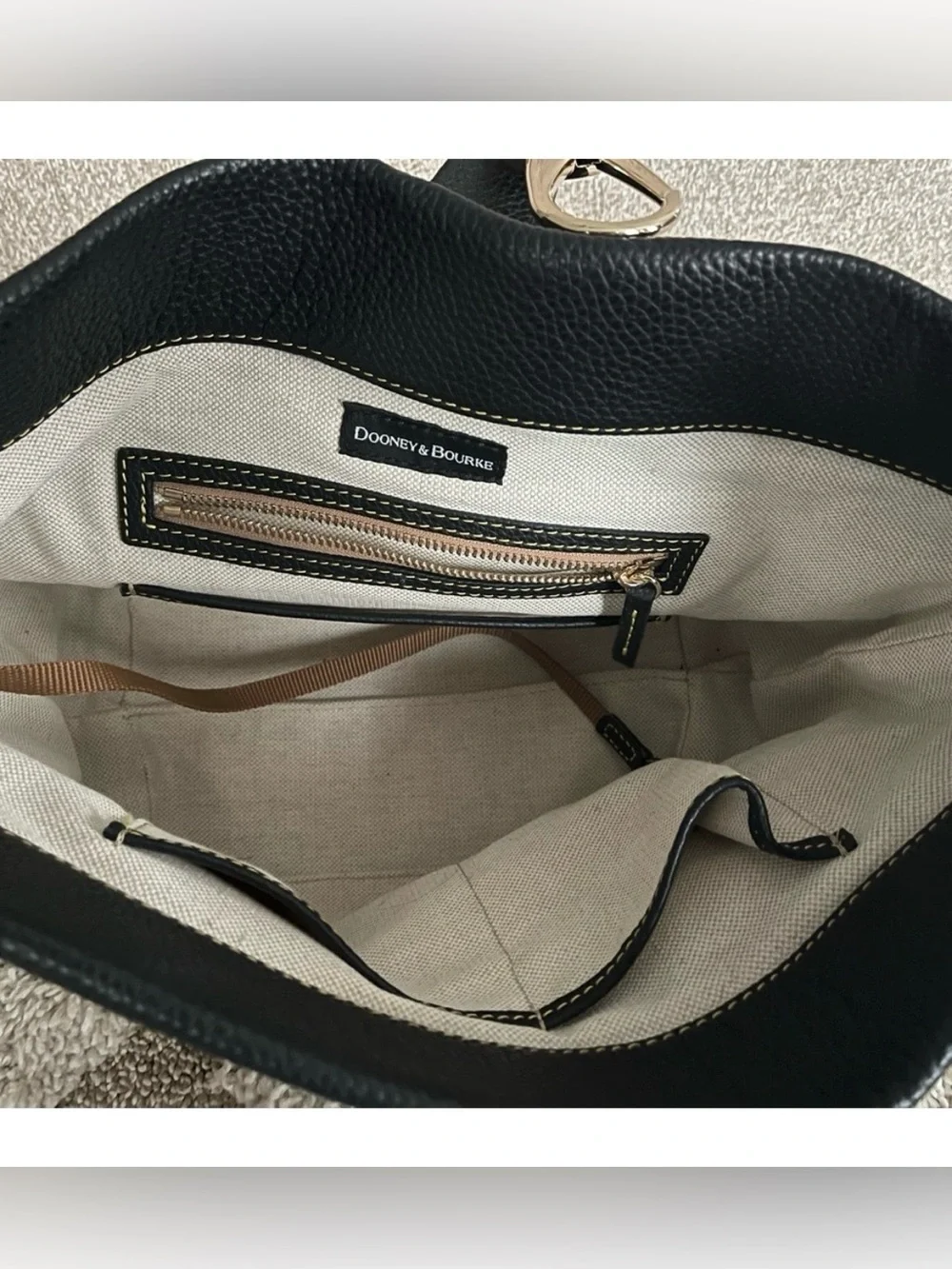 Dooney & Bourke Black Pebble Leather Shoulder Hobo with Brushed Gold Hardware - Picture 4 of 7